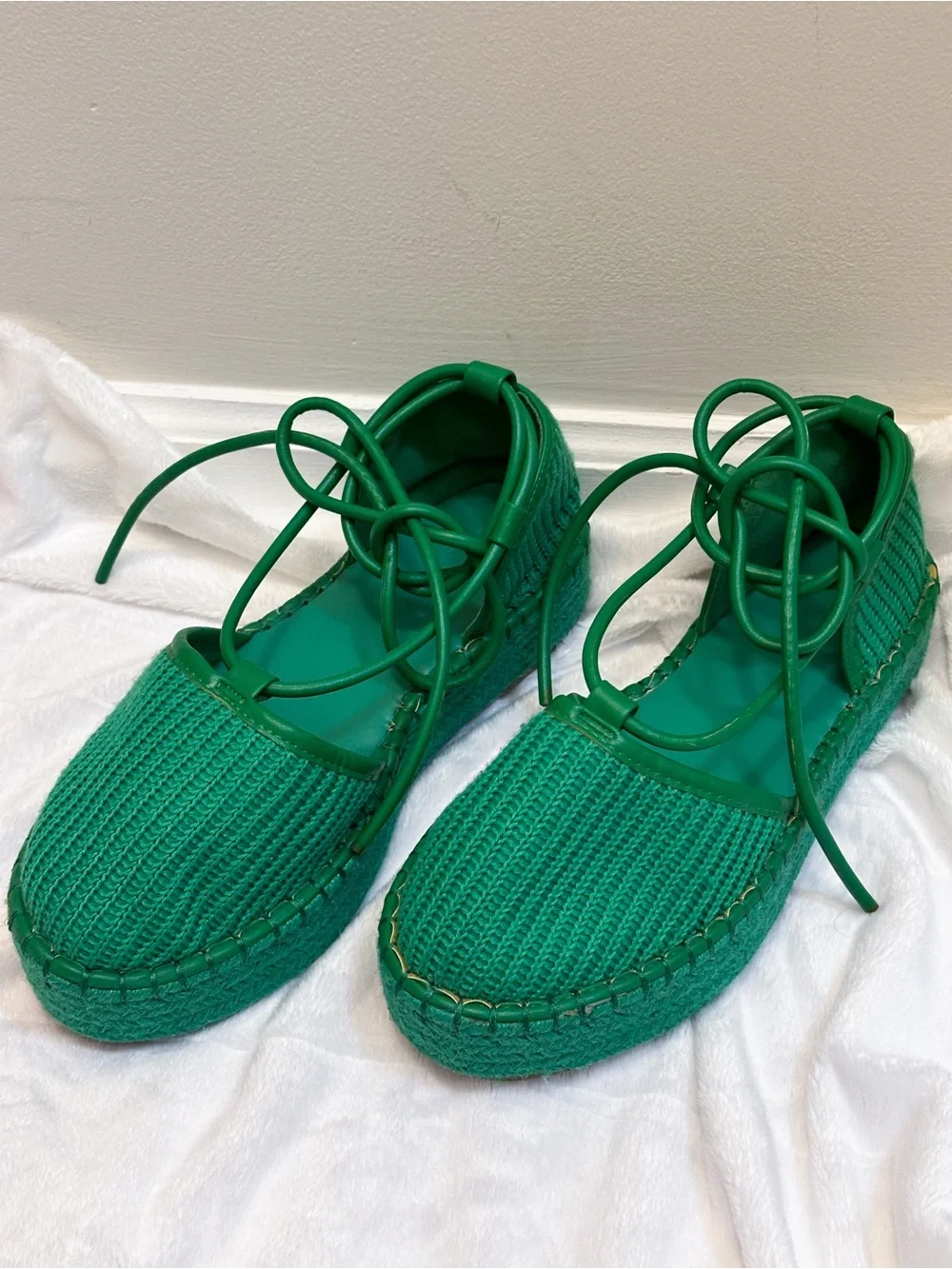 ASOS Design Green Juggle Espadrilles Braided Strap Lace Up Round Platform Sandal